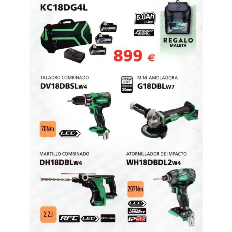 CONJUNTO MAQUINARIA HIKOKI A BATERIA DE LITIO KC18DG4L CONJUNTO MAQUINARIA HIKOKI A BATERIA DE LITIO KC18DG4L