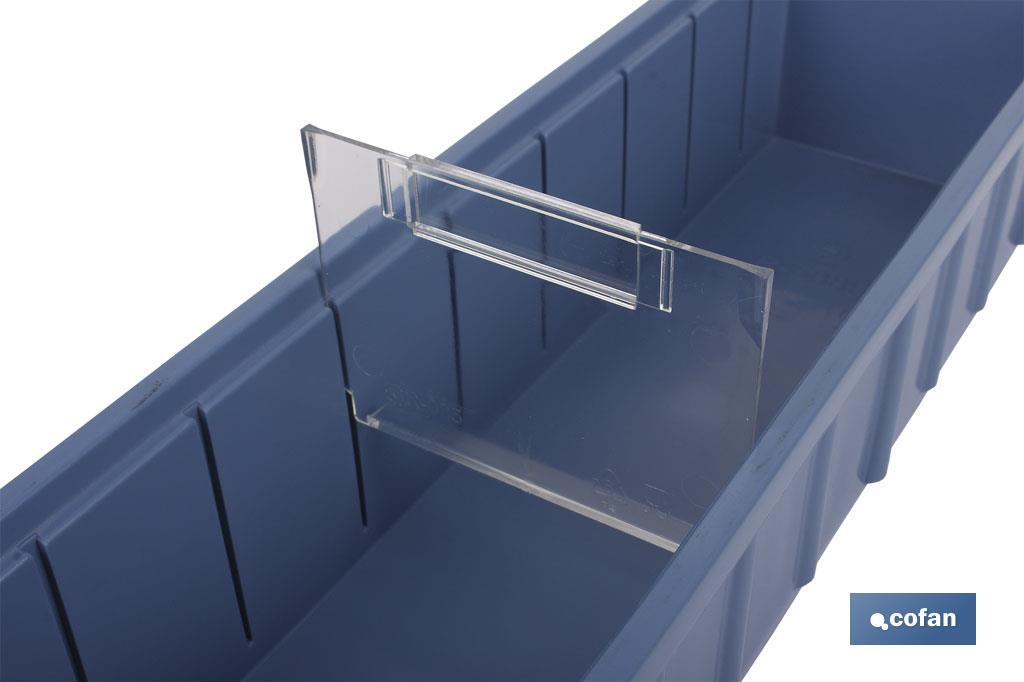 Separador transversal de plástico para gaveta especial mostrador | Dimensiones 98 x 74 mm | Aptas para gavetas de mostrador