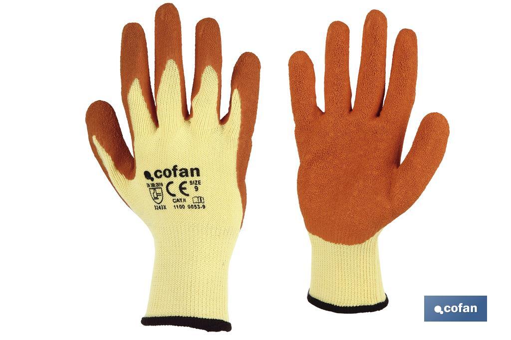 Guantes de Látex Rugoso con Soporte de Punto Naranja