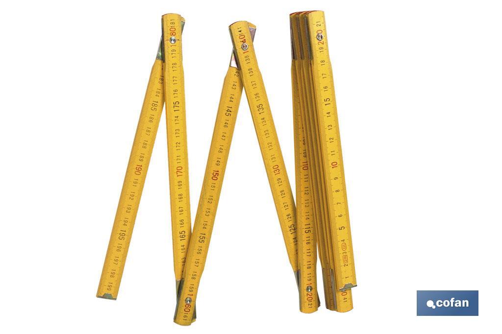 Metro de madera plegable | Regla para carpintería | Medida máxima de la regla: 2 metros