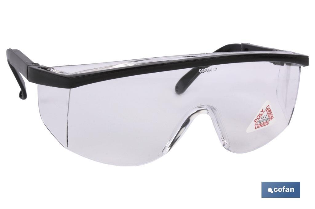 Blister Gafas de protección, Modelo Standar, contra impactos, lentes transparentes, con patillas abatibles, confortables y lige