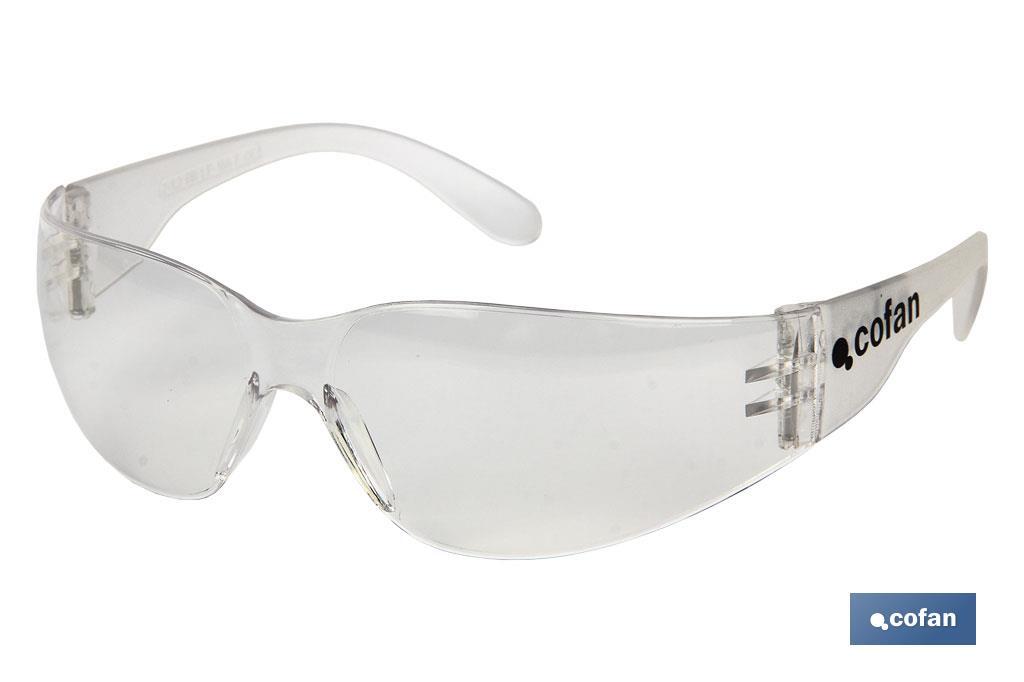 Gafas seguridad, lentes transparentes con filtro UV 400 de clase óptica (uso continuado). Muy resistentes.